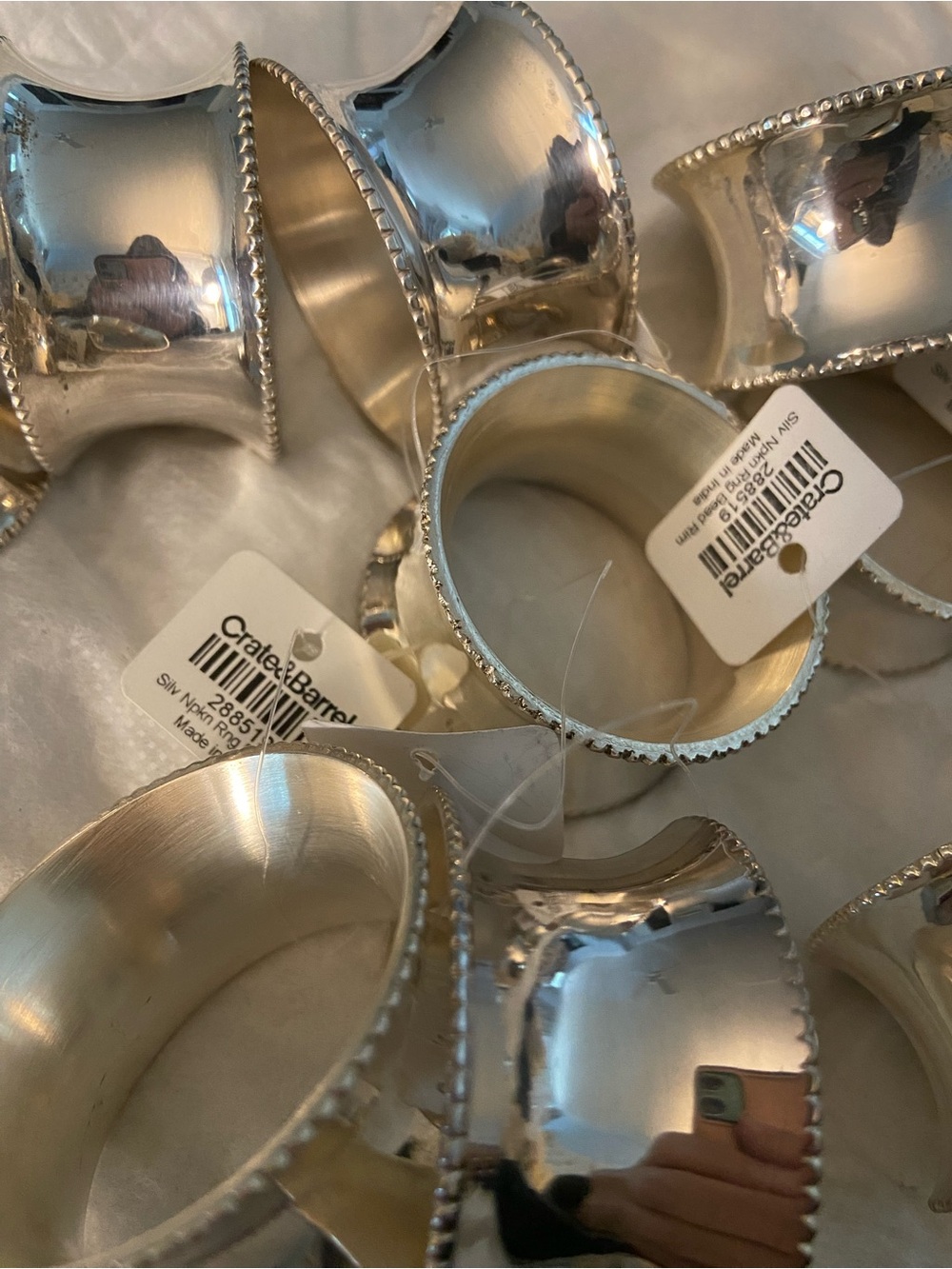 Crate&Barrel Polished Silver Beaded Rim Napkin Ring Set of 12, 10 NWT - Picture 2 of 3